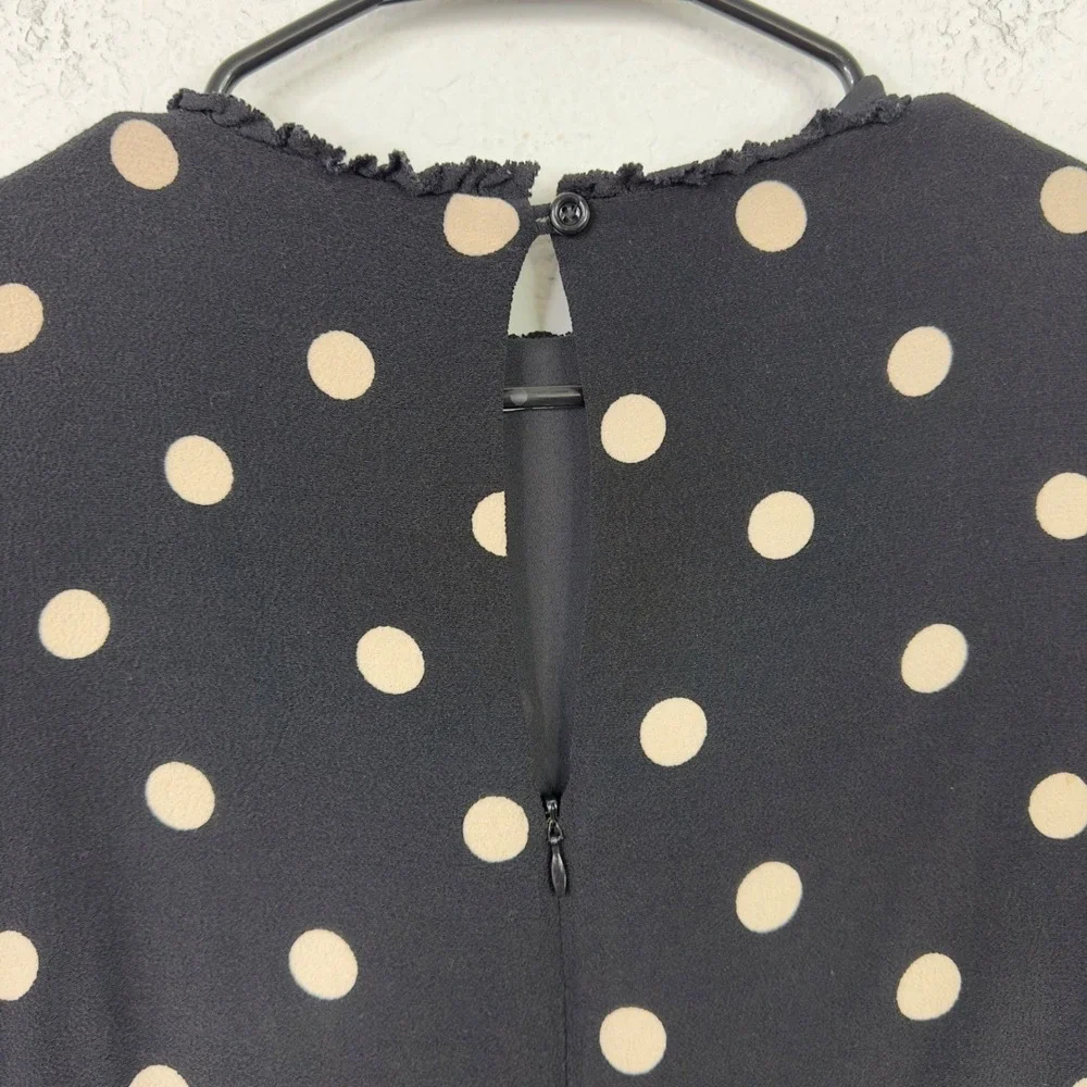 Kate Spade Dress Womens 0‎ Black Tan Polka Dot Ruffle Trim Feminine Quiet Luxury